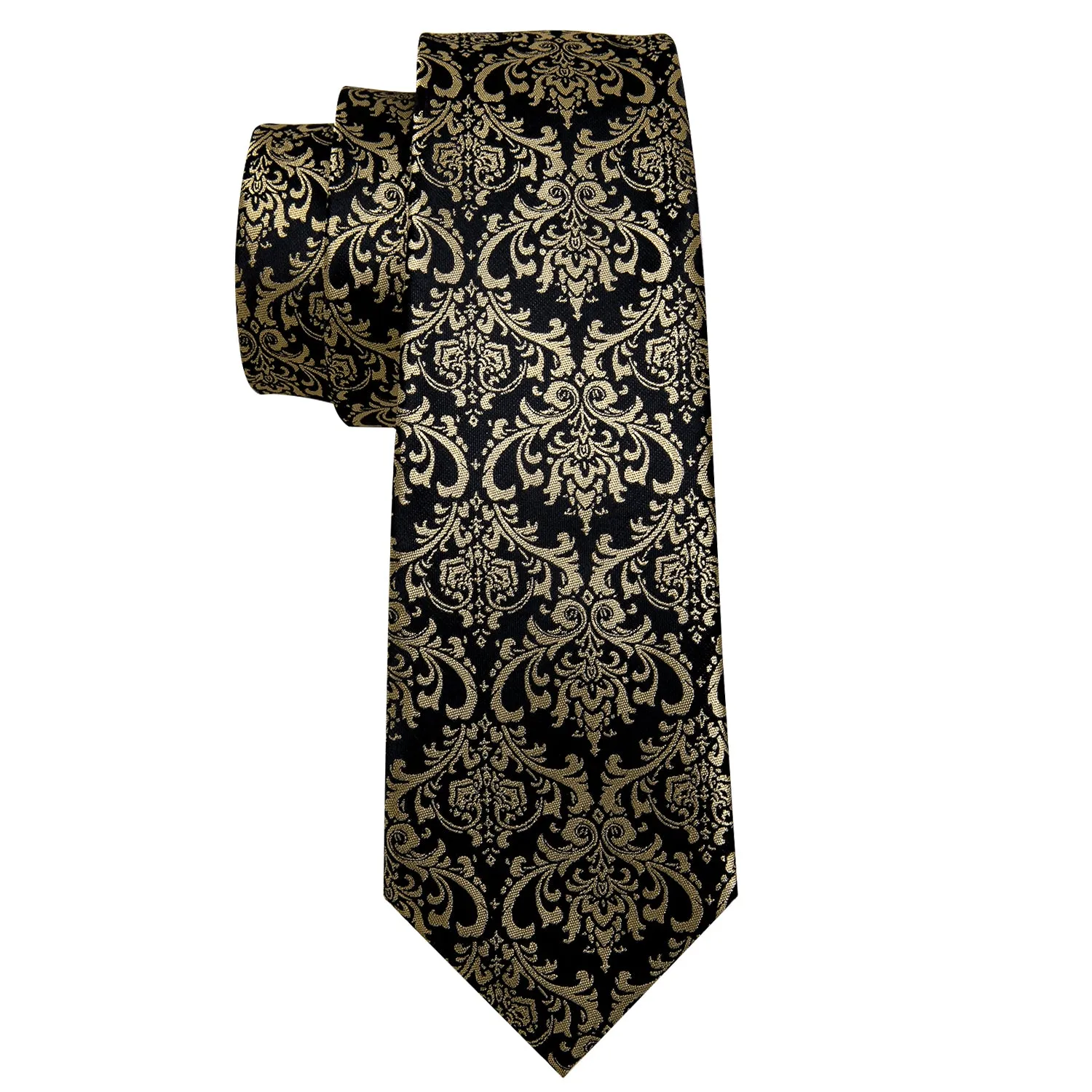 Black Champagne Floral Men's Tie Pocket Square Cufflinks Set sold by Ties2You product image thumbnail 4