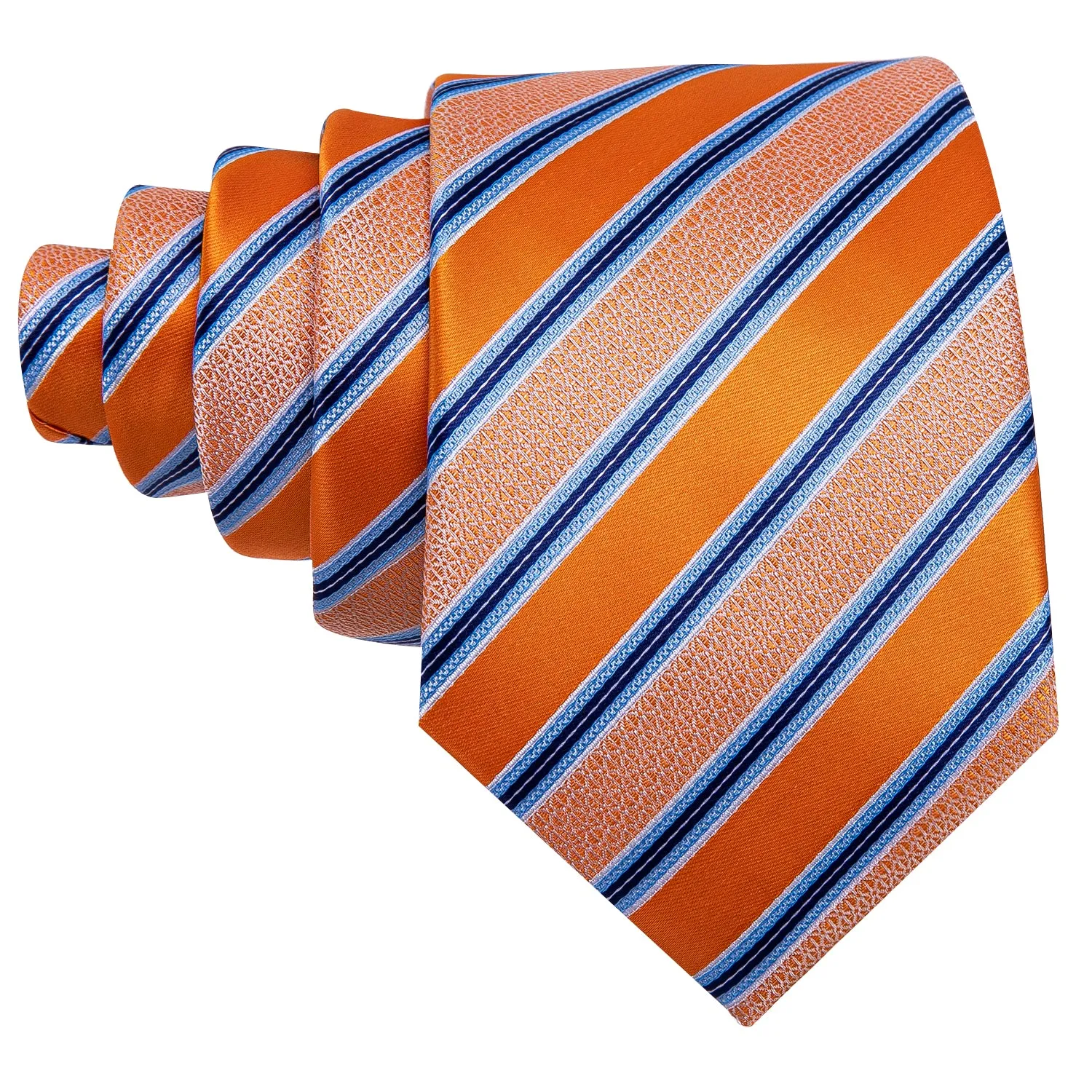 Ties2you Mens Tie Orange Blue Striped Silk Tie Pocket Square Cufflinks Set sold by Ties2You product image thumbnail 2