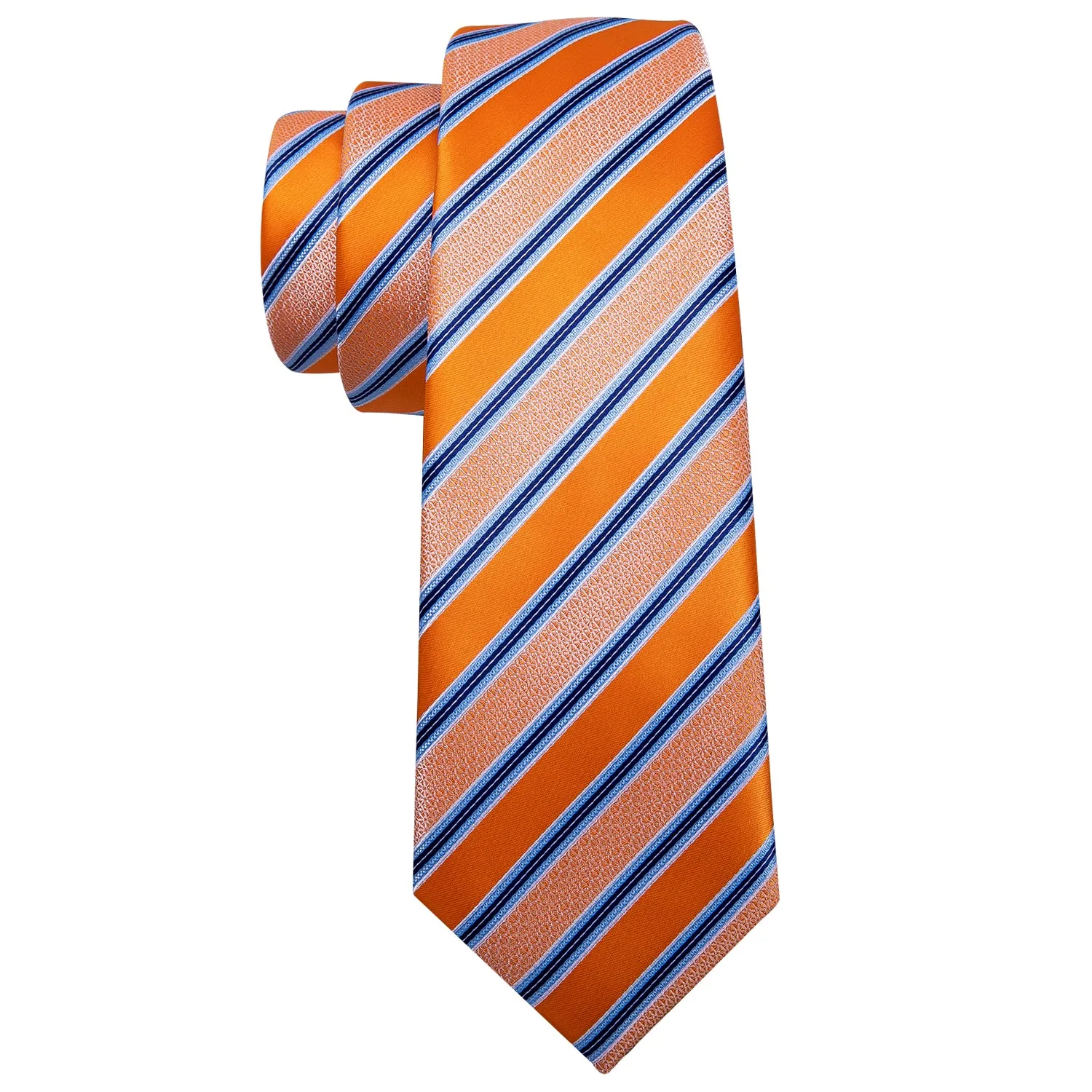 Ties2you Mens Tie Orange Blue Striped Silk Tie Pocket Square Cufflinks Set sold by Ties2You product image thumbnail 3