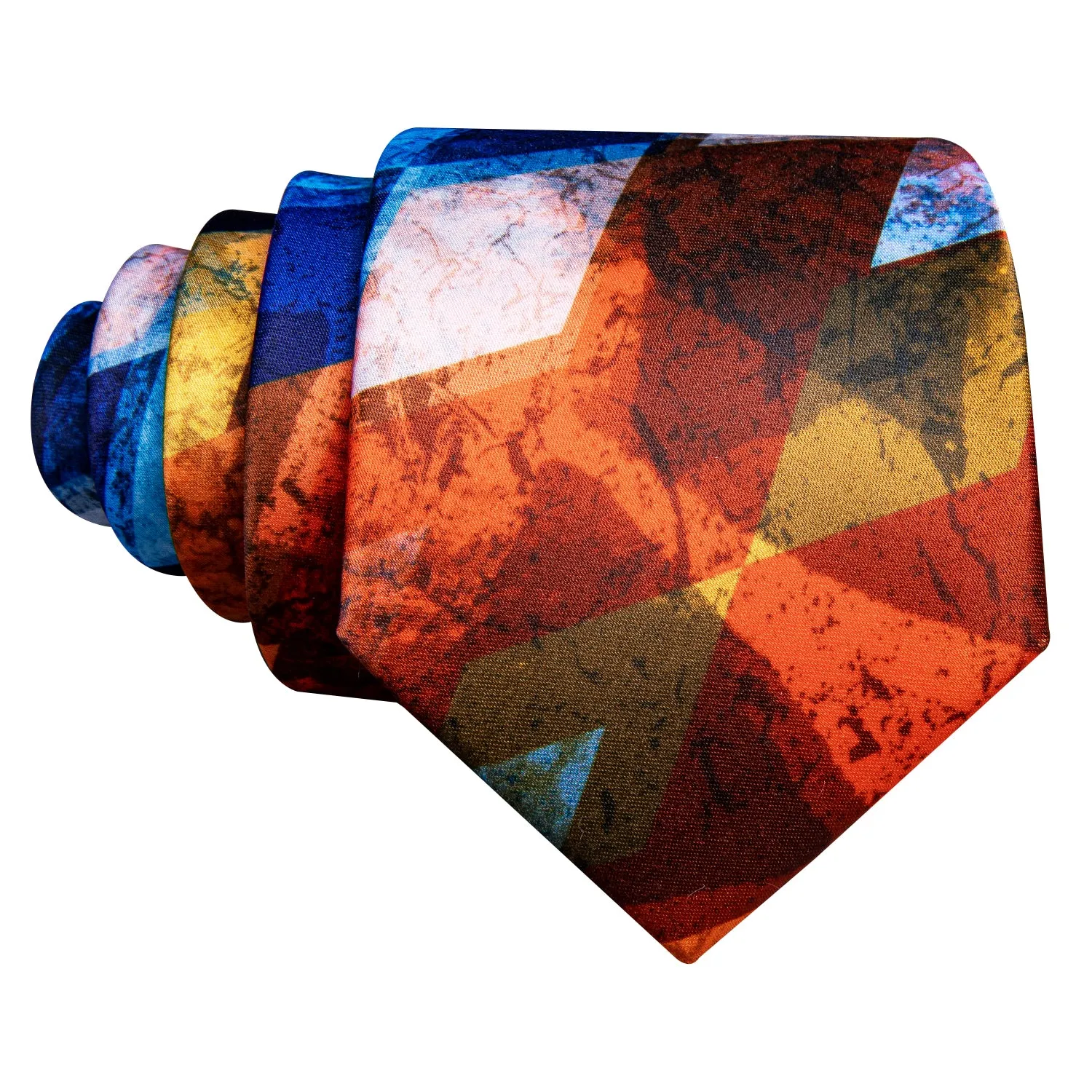 Orange Blue Geometric Novelty Print Men's Necktie Pocket Square Cufflinks Set sold by Ties2You product image thumbnail 3