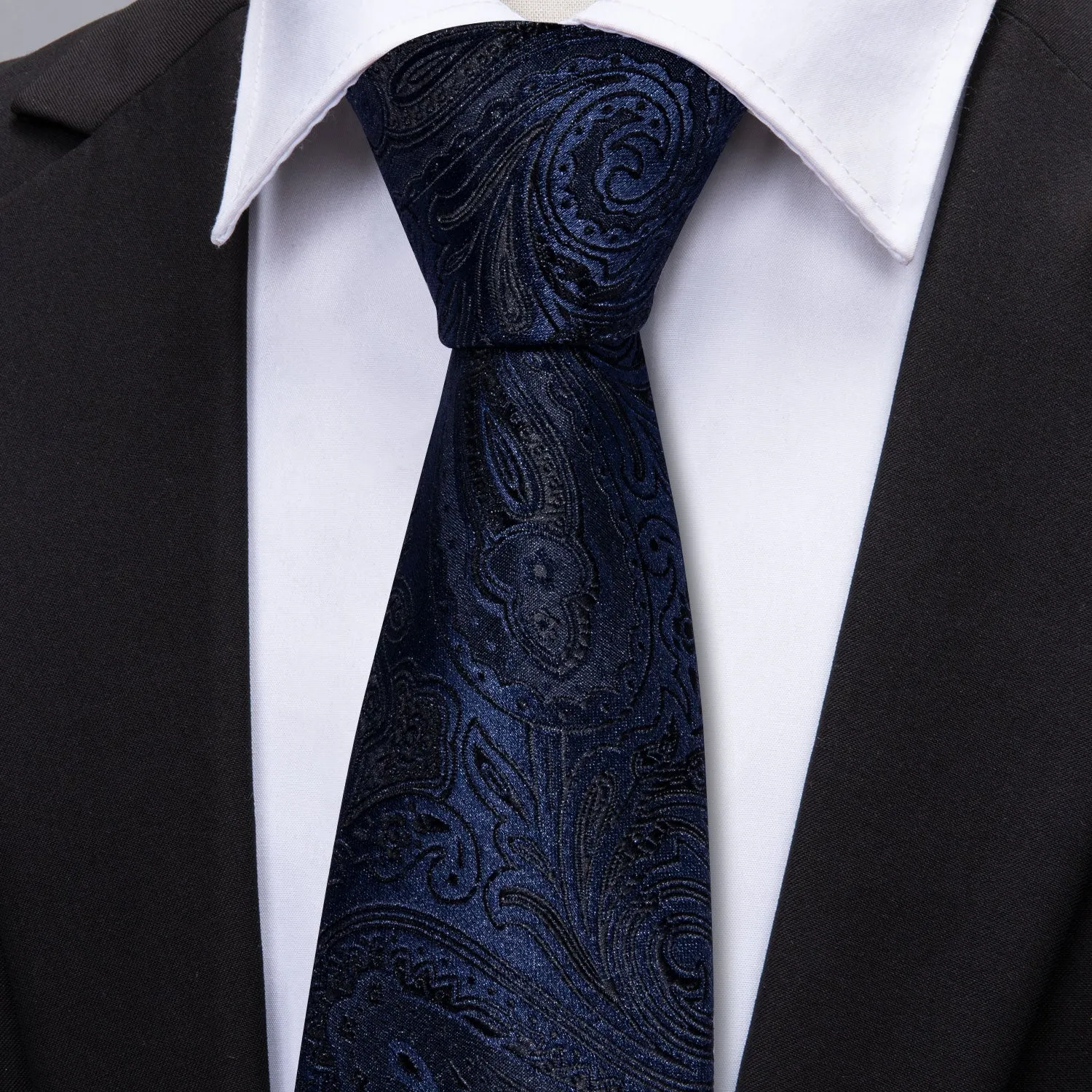 Black Blue Paisley Necktie Pocket Square Cufflinks Set sold by Ties2You product image thumbnail 2