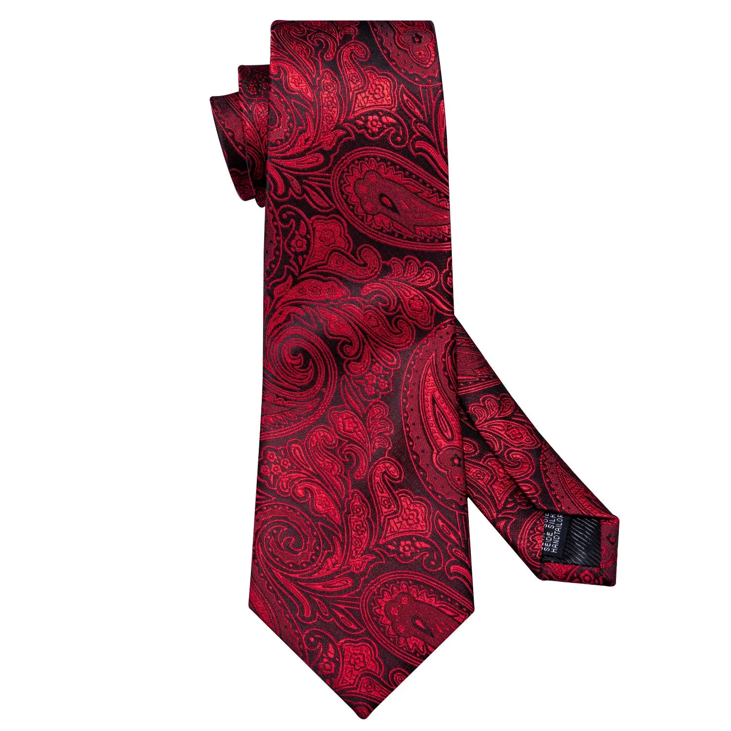 Black Red Paisley Necktie Pocket Square Cufflinks Set sold by Ties2You product image thumbnail 5