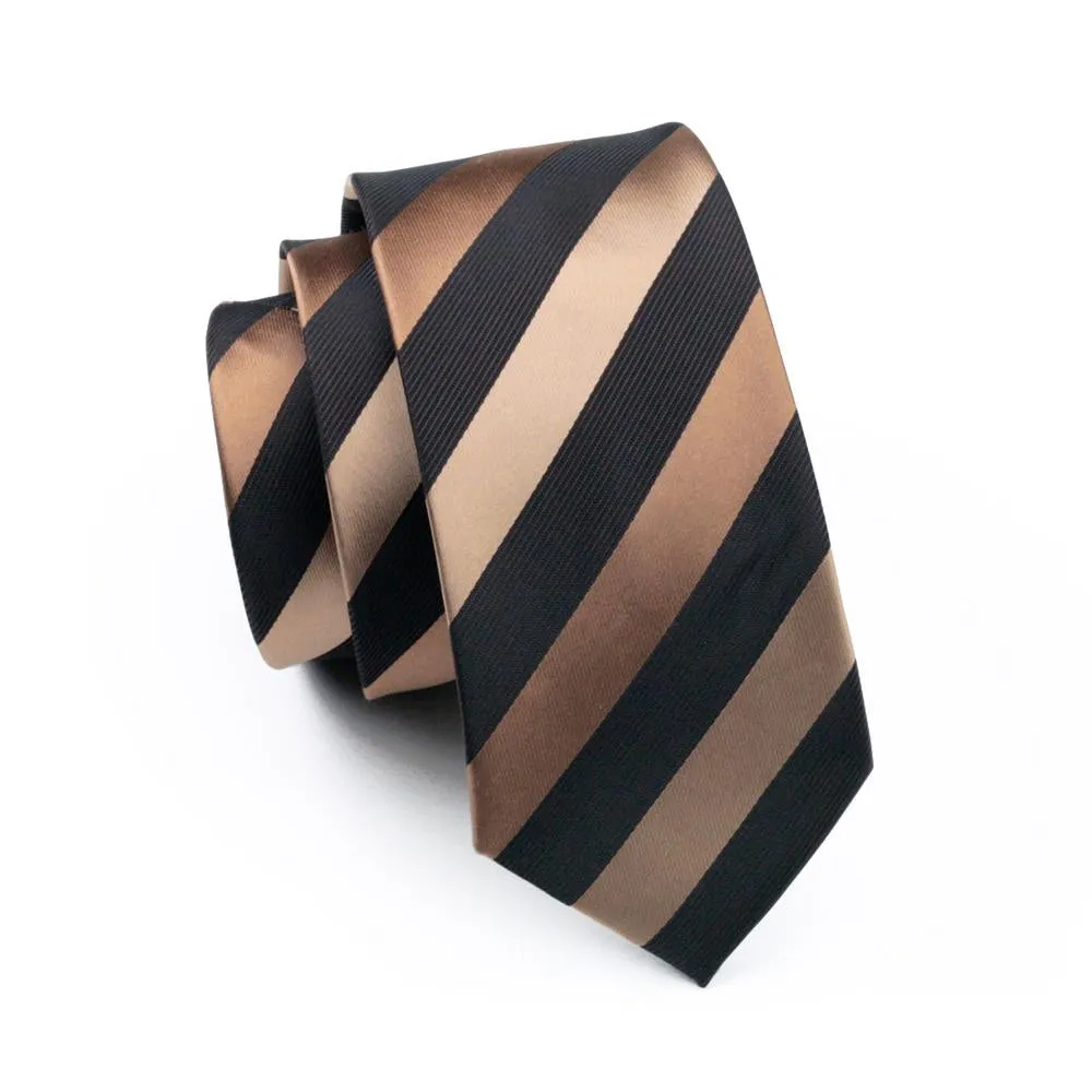 Silver Brown Black Striped Silk Men's Tie Pocket Square Cufflinks Set sold by Ties2You product image thumbnail 5