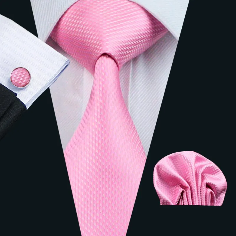 Pink Solid Silk Men's Tie Pocket Square Cufflinks Set sold by Ties2You