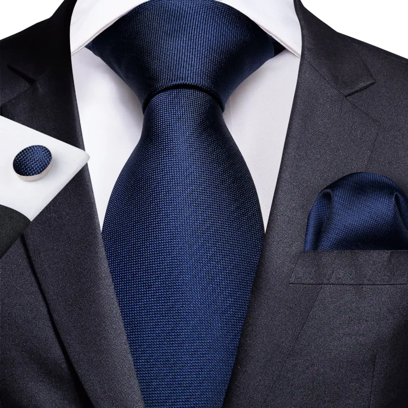 Navy Blue Solid Tie Pocket Square Cufflinks Set 8cm sold by Ties2You