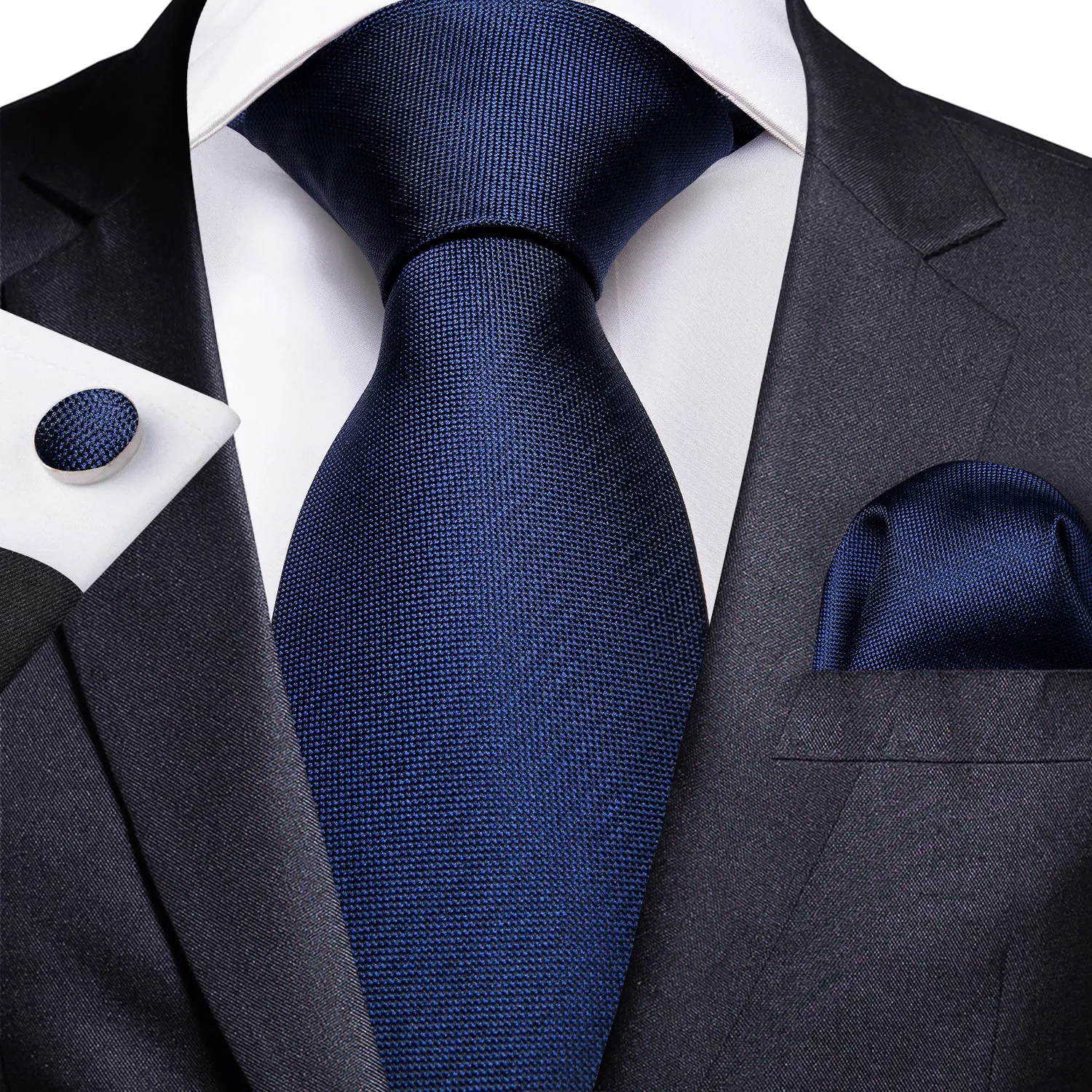 Navy Blue Solid Tie Pocket Square Cufflinks Set 8cm sold by Ties2You