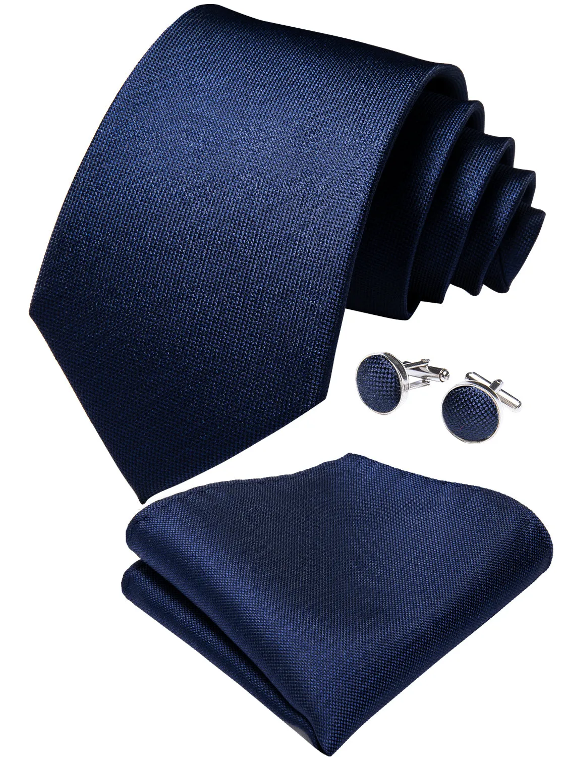 Navy Blue Solid Tie Pocket Square Cufflinks Set 8cm sold by Ties2You product image thumbnail 2