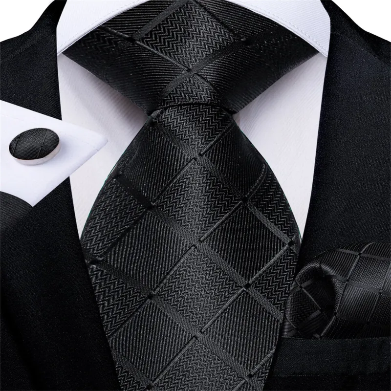 Ties2you Black Tie Jacquard Plaid Men's Silk Easy-pull Tie Set Classic sold by Ties2You