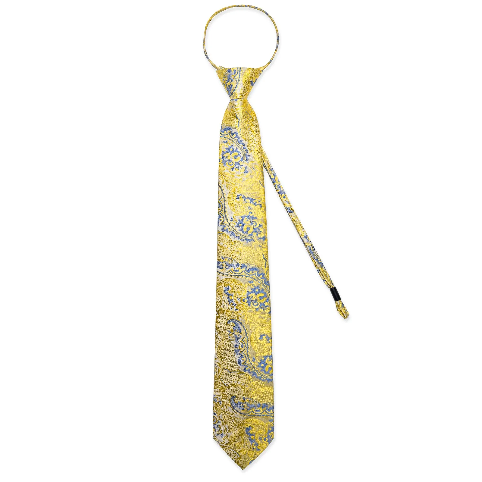 Yellow Blue Paisley Silk Pre-tied Tie Pocket Square Cufflinks Set sold by Ties2You product image thumbnail 4