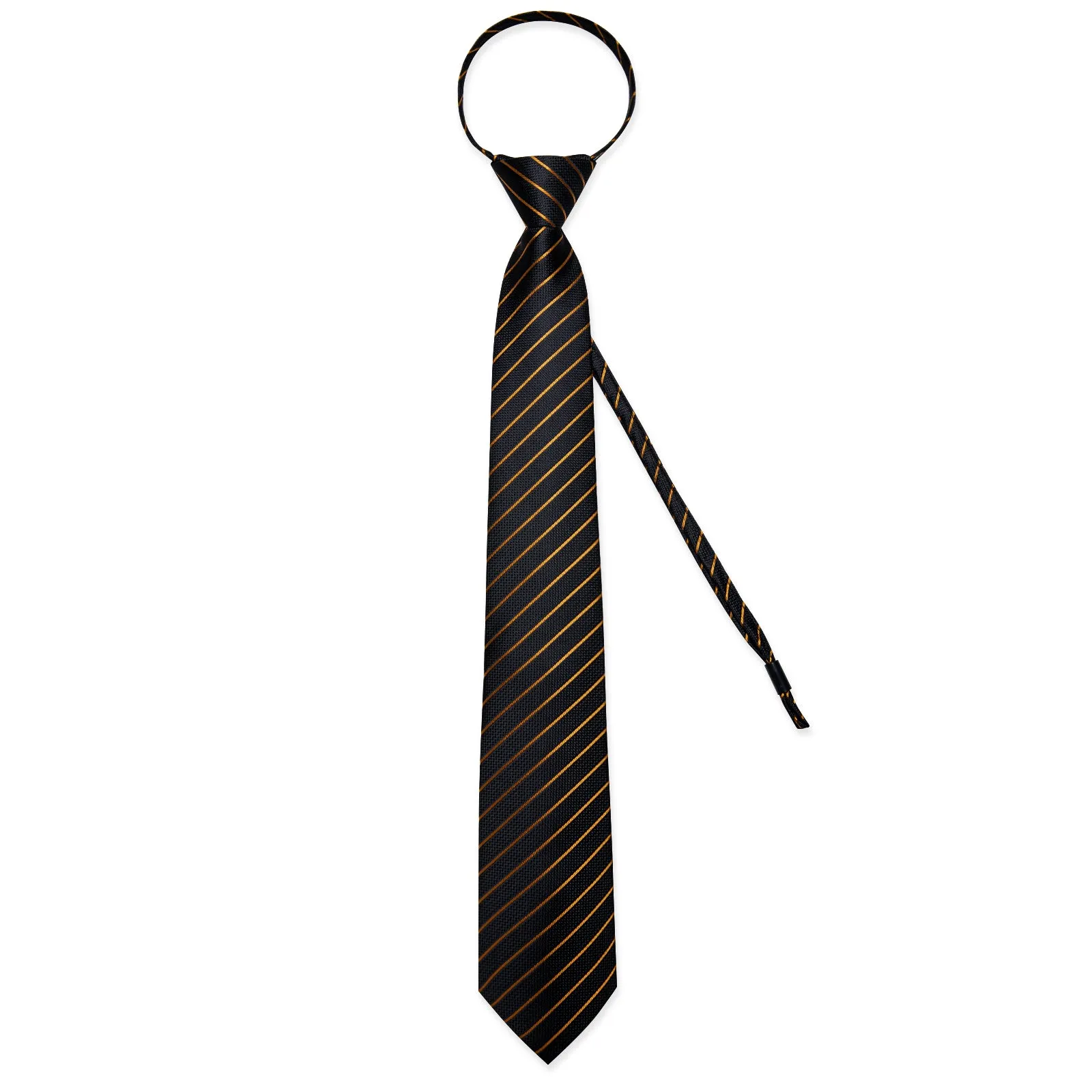 Black Gold Stripe Silk Pre-tied Tie Pocket Square Cufflinks Set sold by Ties2You product image thumbnail 4