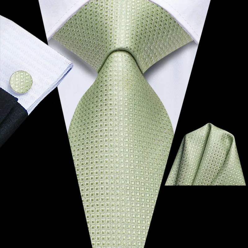 Bean Green Plaid Tie Pocket Square Cufflinks Set sold by Ties2You