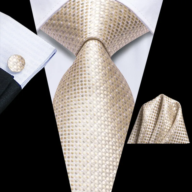 Ties2you Champagne Tie Formal Polka Dots Silk Suit Necktie Pocket Square Cufflinks Set made by Ties2You