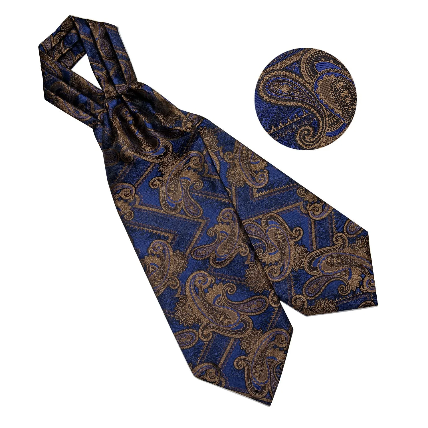 Novelty Blue Brown Paisley Silk Cravat Woven Ascot Tie Pocket Square Handkerchief Set sold by Ties2You product image thumbnail 5