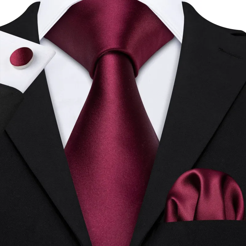 Dark Red Solid Necktie Pocket Square Cufflinks Set sold by Ties2You