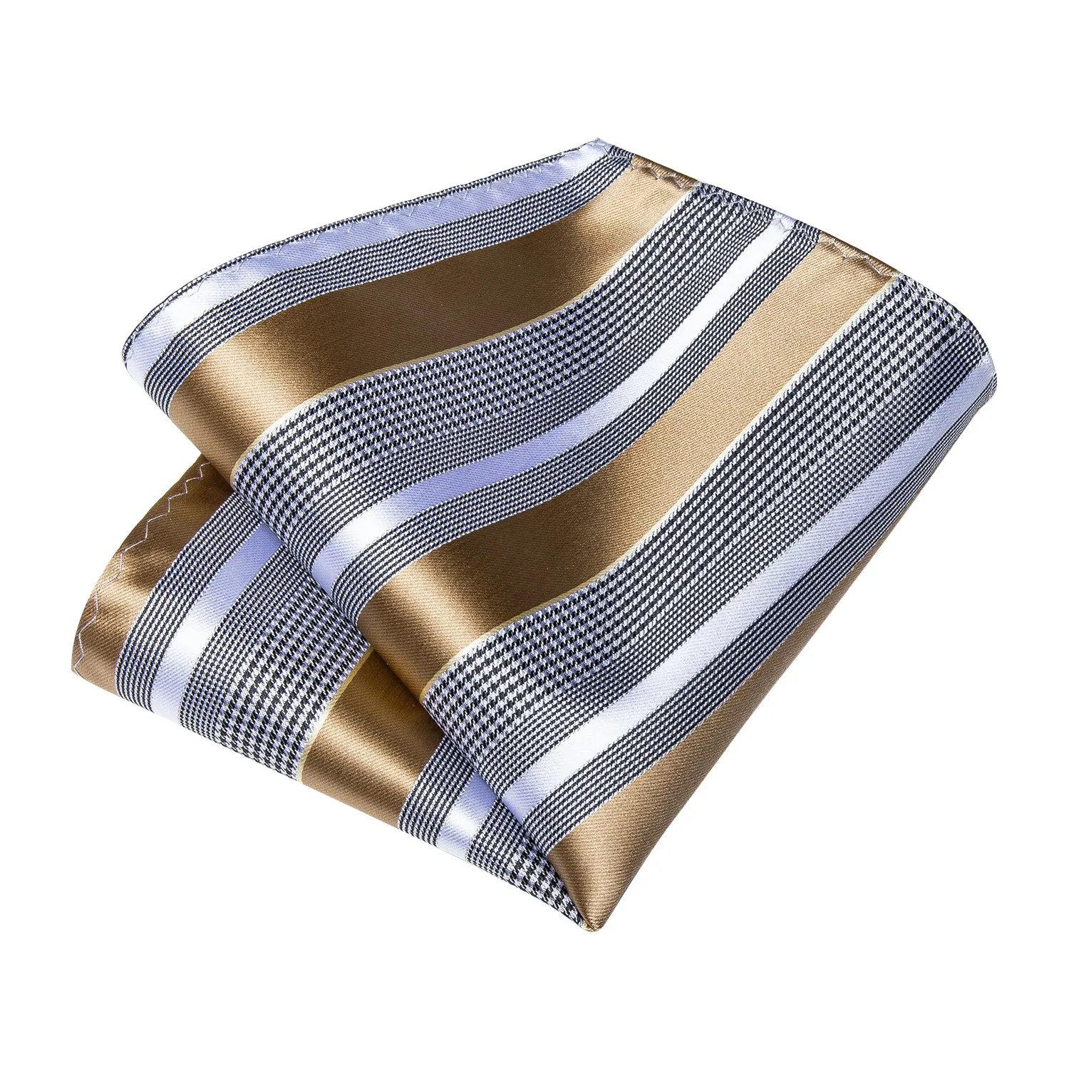 Ties2you Silk Black Necktie Champagne Striped Business Tie Pocket Square Cufflinks Set sold by Ties2You product image thumbnail 3