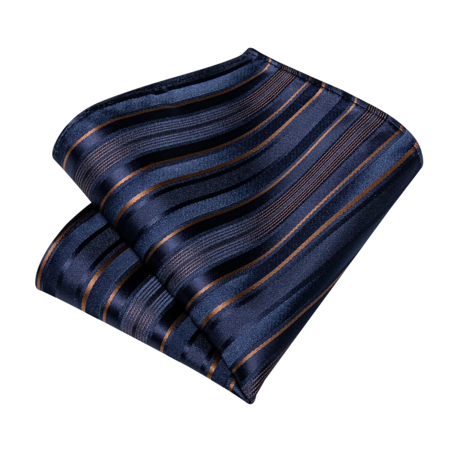 Blue Golden Striped Necktie Pocket Square Cufflinks Set sold by Ties2You product image thumbnail 5
