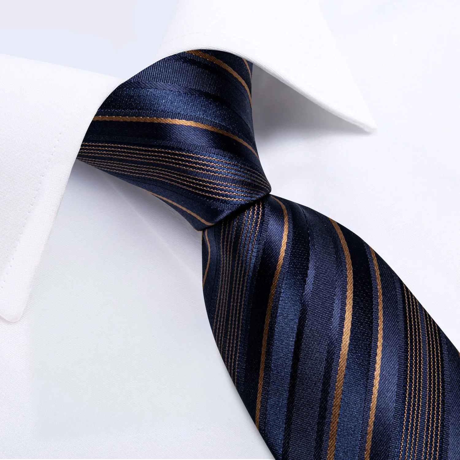 Blue Golden Striped Necktie Pocket Square Cufflinks Set sold by Ties2You product image thumbnail 4
