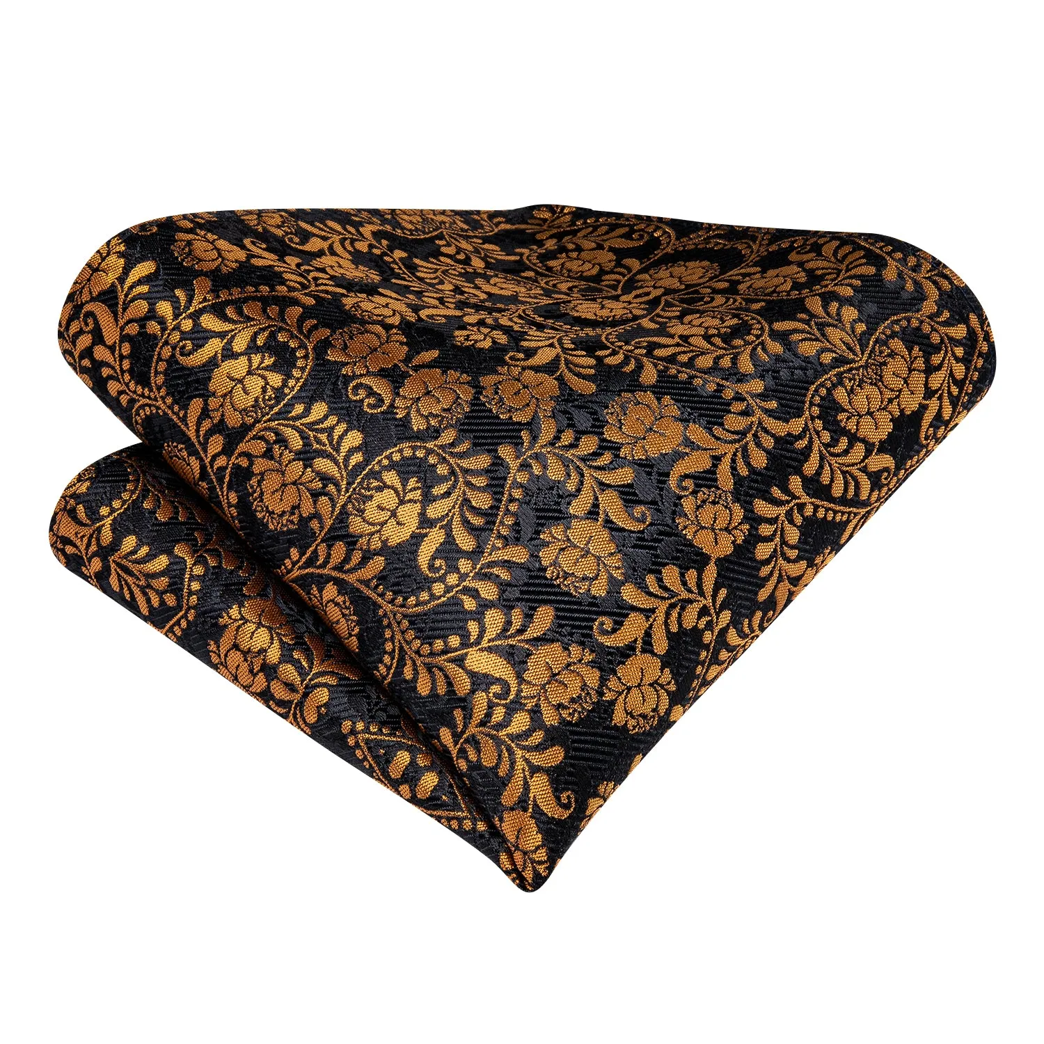 Black Golden Floral Silk Ascot Cravat Pocket Square Cufflinks Set sold by Ties2You product image thumbnail 5