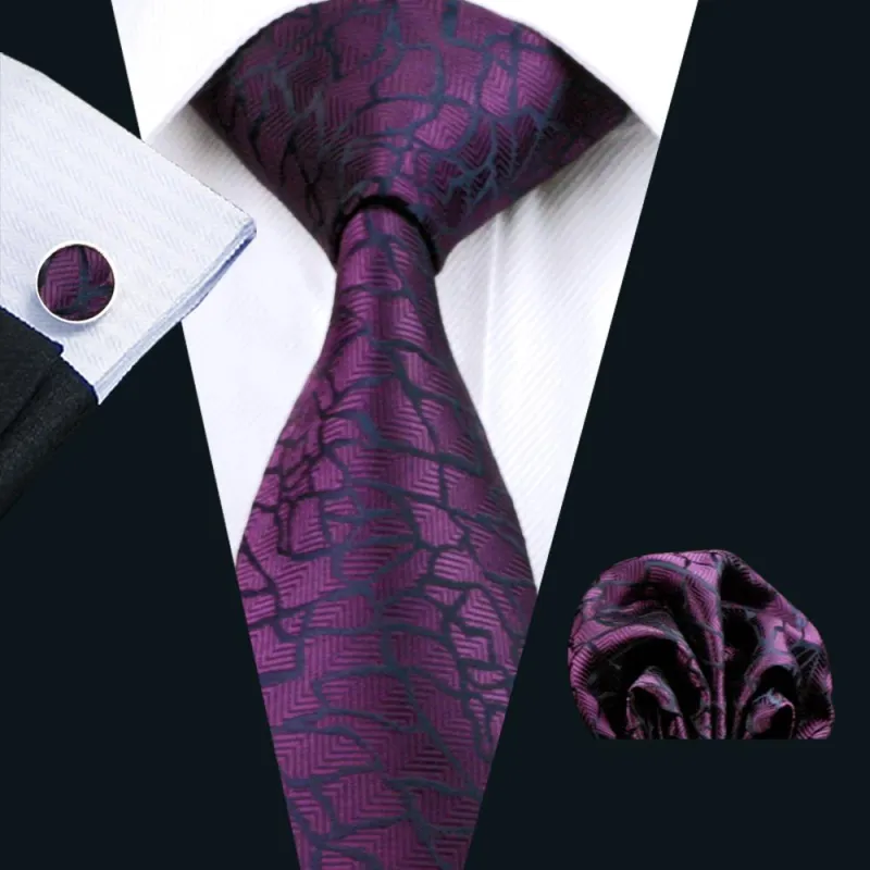 Dark Purple Black Plaid Tie Pocket Square Cufflinks Set sold by Ties2You