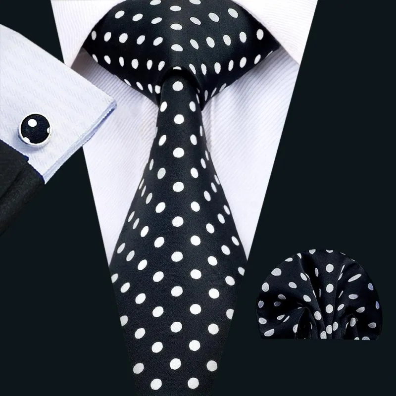 Classic Black Polka Dot Tie Hanky Cufflinks Set sold by Ties2You