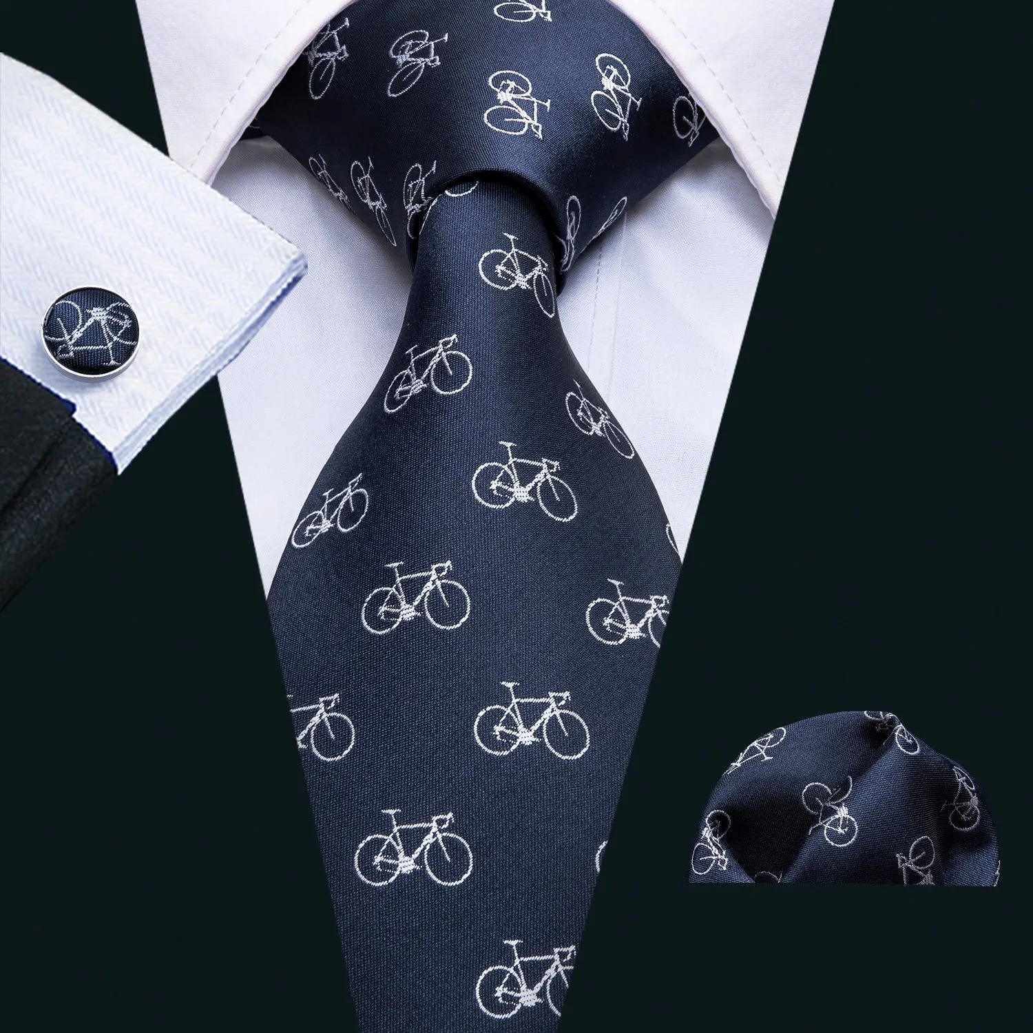 Bike Deep Blue Novelty Silk Men's Tie Hanky Cufflinks Set sold by Ties2You