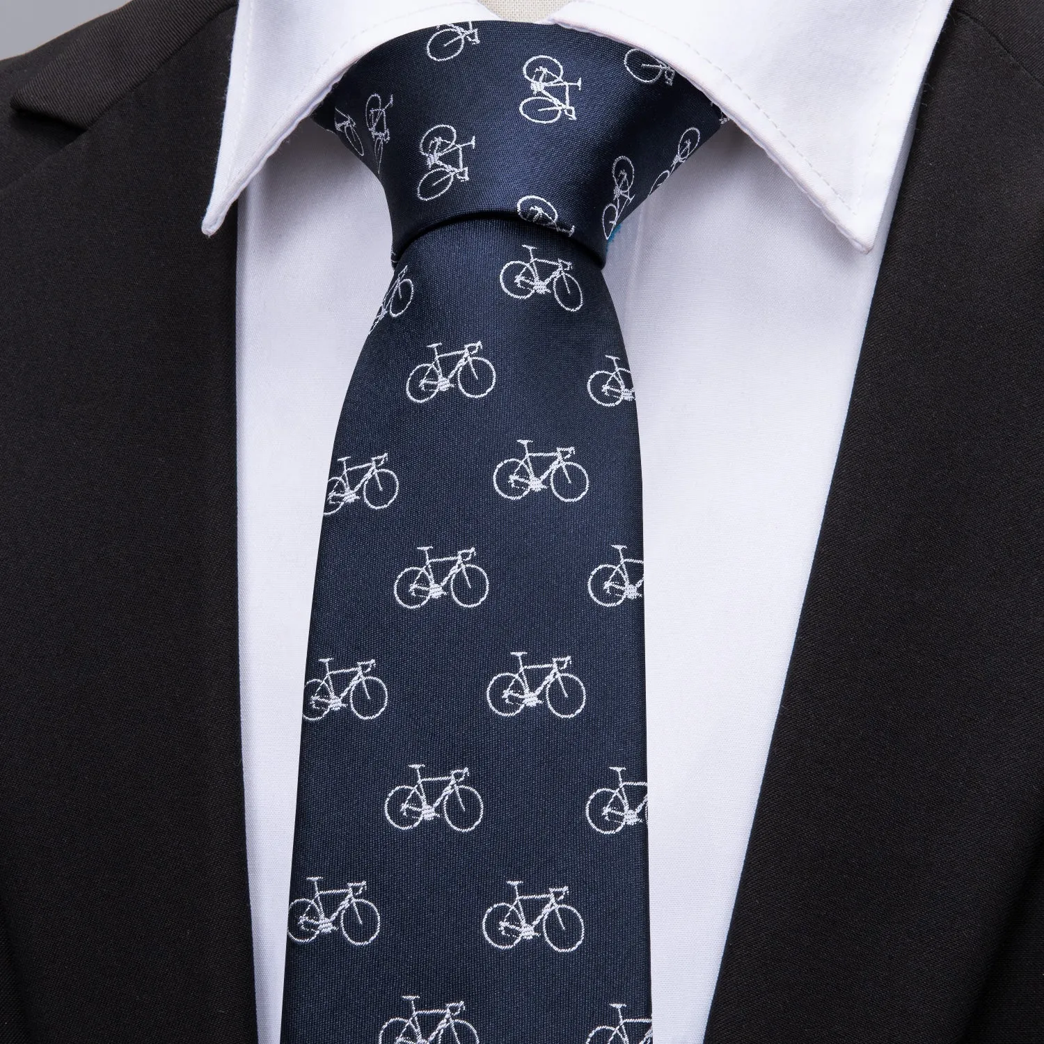 Bike Deep Blue Novelty Silk Men's Tie Hanky Cufflinks Set sold by Ties2You product image thumbnail 2