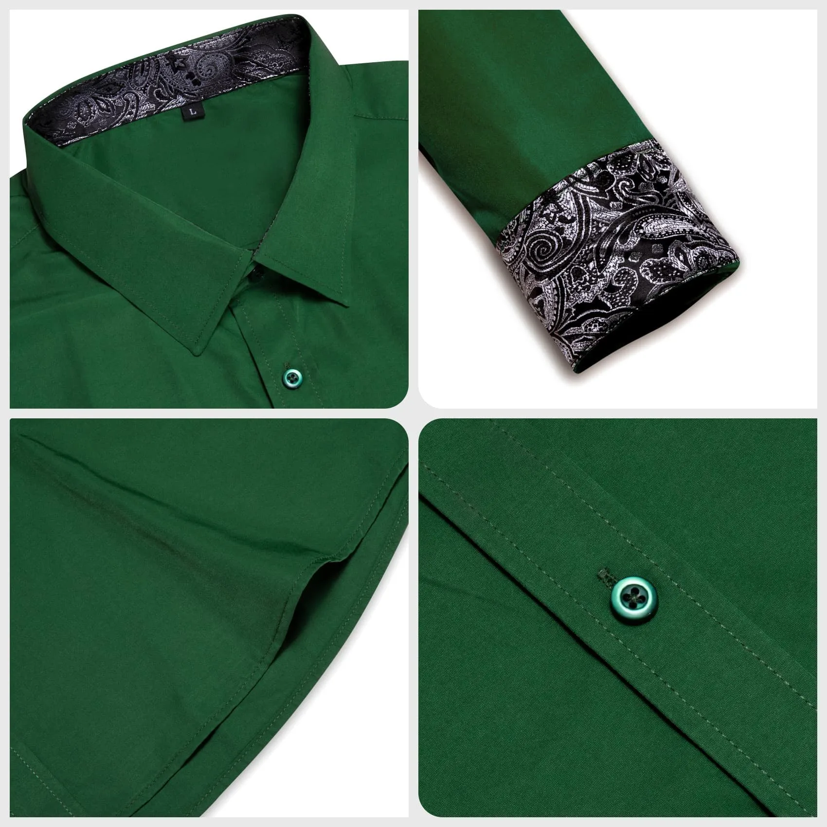 Ties2you Business Shirts Basil Green Solid Splicing Paisley Silk Mens Button Up Long Sleeve Shirts sold by Ties2You product image thumbnail 5