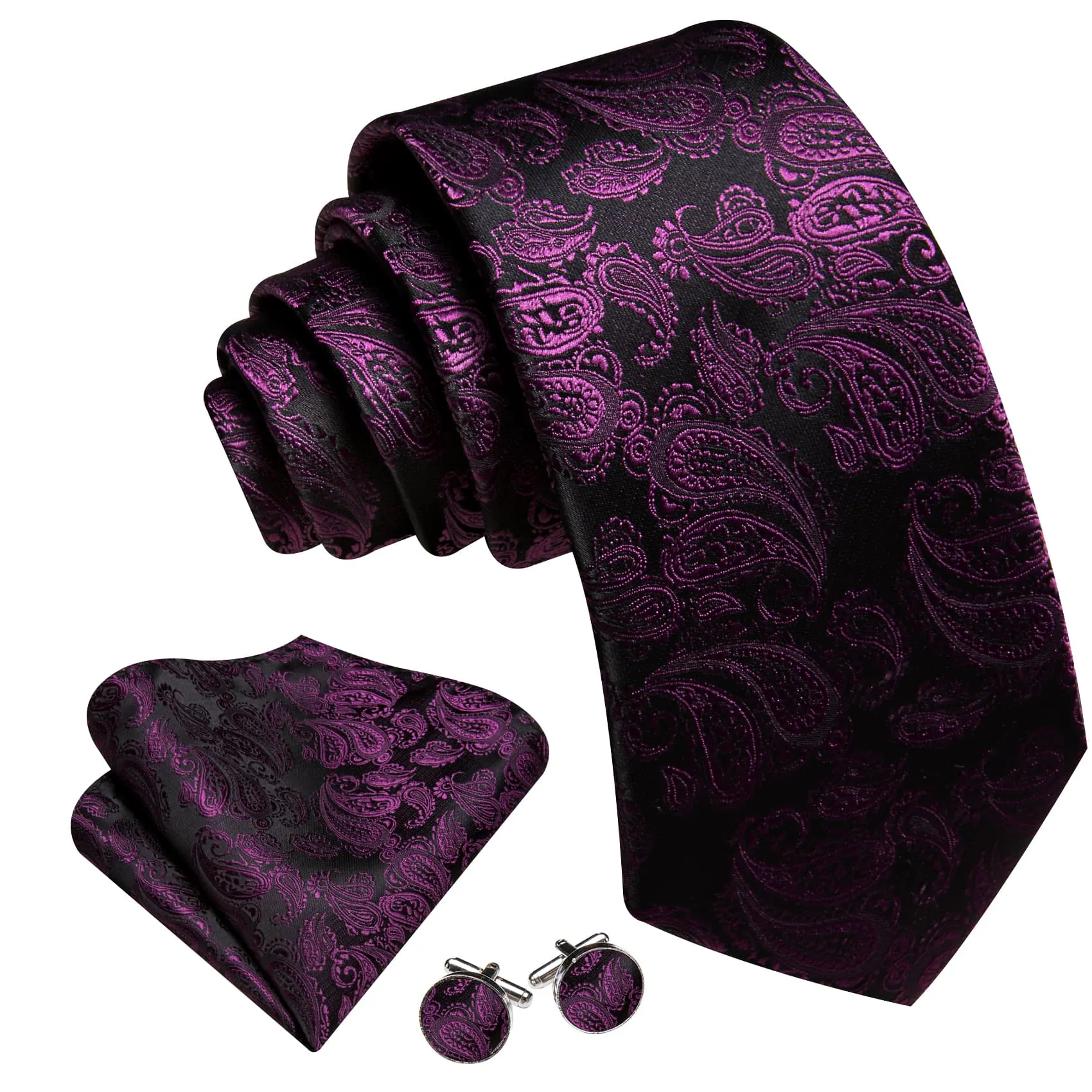 Ties2you Extra Long Tie Deep Purple Paisley 63 Inch Silk Mens Dress Tie Set sold by Ties2You product image thumbnail 2