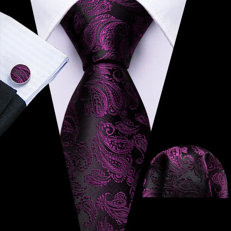 Ties2you Extra Long Tie Deep Purple Paisley 63 Inch Silk Mens Dress Tie Set sold by Ties2You