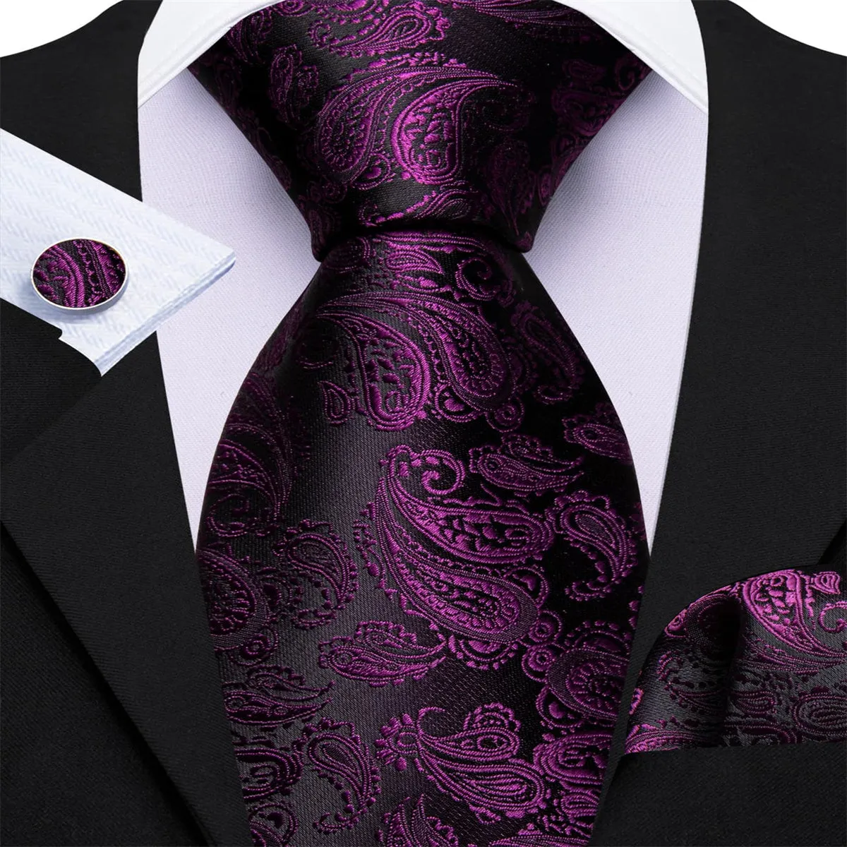 Ties2you Extra Long Tie Deep Purple Paisley 63 Inch Silk Mens Dress Tie Set sold by Ties2You product image thumbnail 3