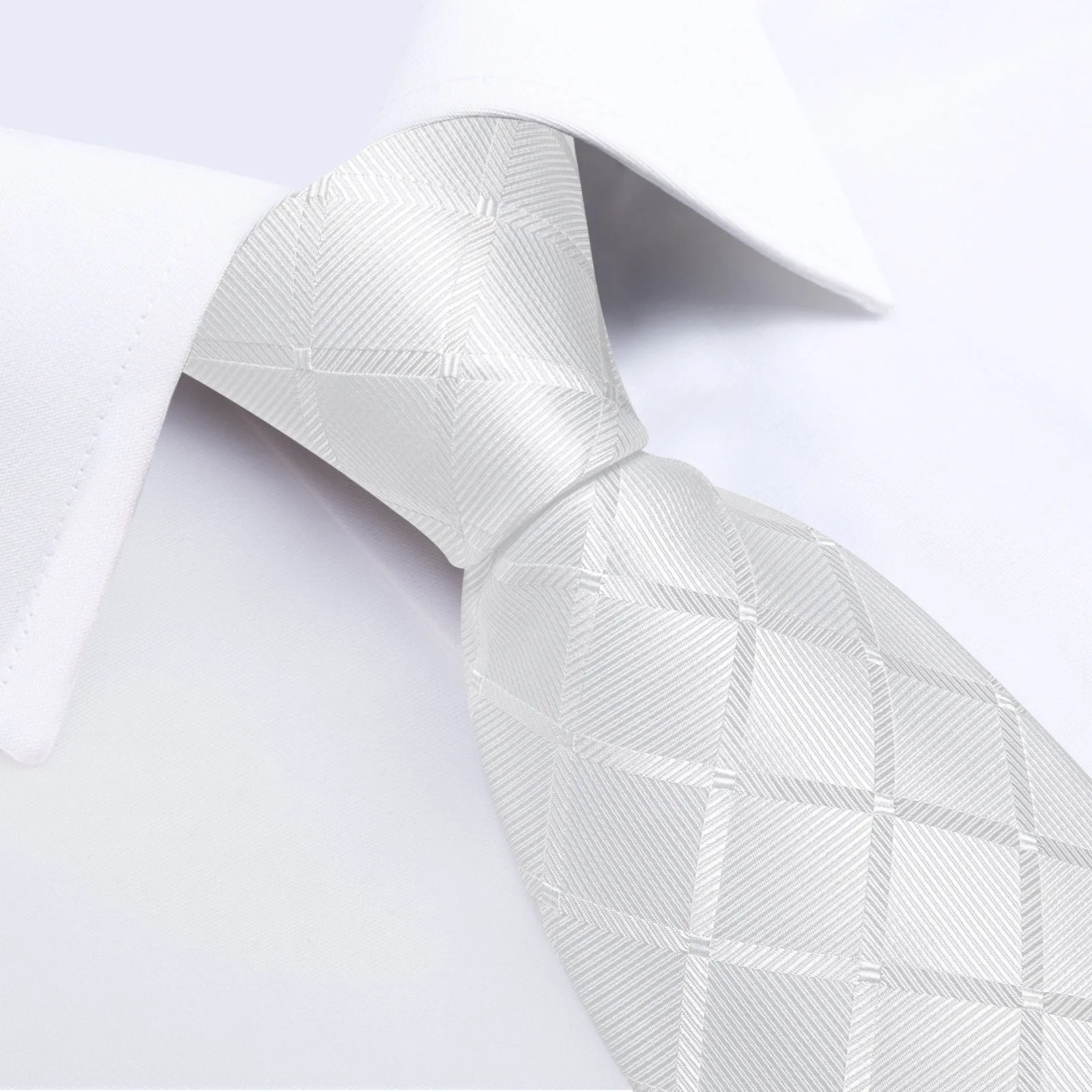 White Plaid Men's Necktie Pocket Square Cufflinks Set sold by Ties2You product image thumbnail 4