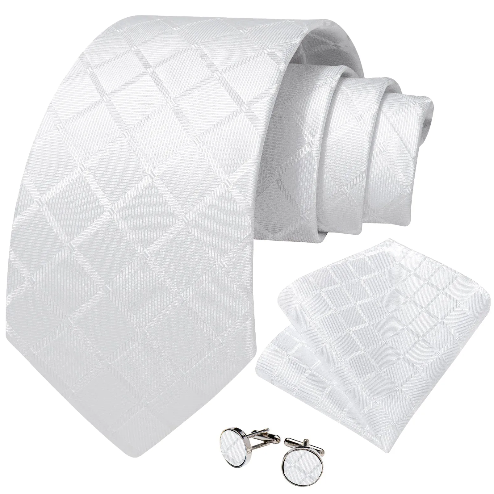 White Plaid Men's Necktie Pocket Square Cufflinks Set sold by Ties2You product image thumbnail 2