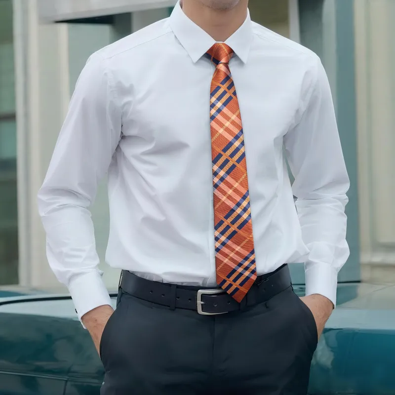 Orange Blue Plaid Silk Men's Tie Hanky Cufflinks Set sold by Ties2You