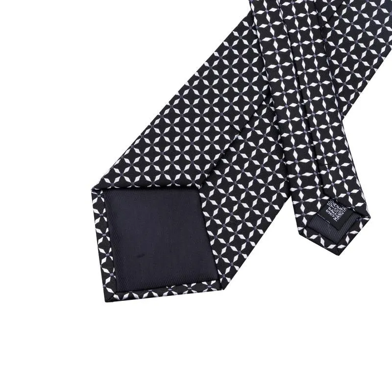 Black White Plaid Silk Men's 63 Inches Extra Long Tie Pocket Square Cufflinks Set sold by Ties2You product image thumbnail 3