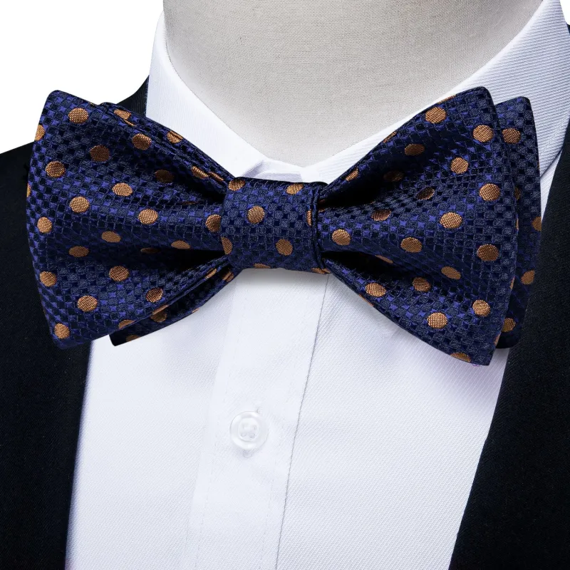 Blue Brown Polka Dot Self-tied Bow Tie Pocket Square Cufflinks Set sold by Ties2You