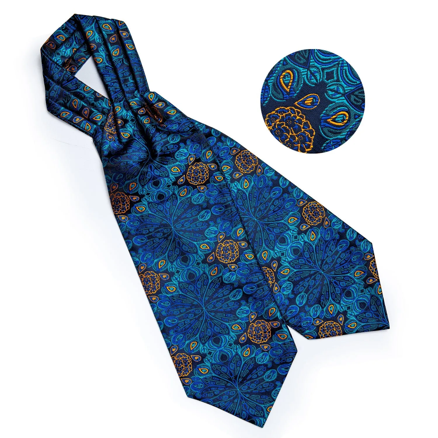 Ties2you Blue Floral Tie Silk Cravat Woven Ascot Tie Pocket Square Handkerchief Set Novel Design sold by Ties2You product image thumbnail 3