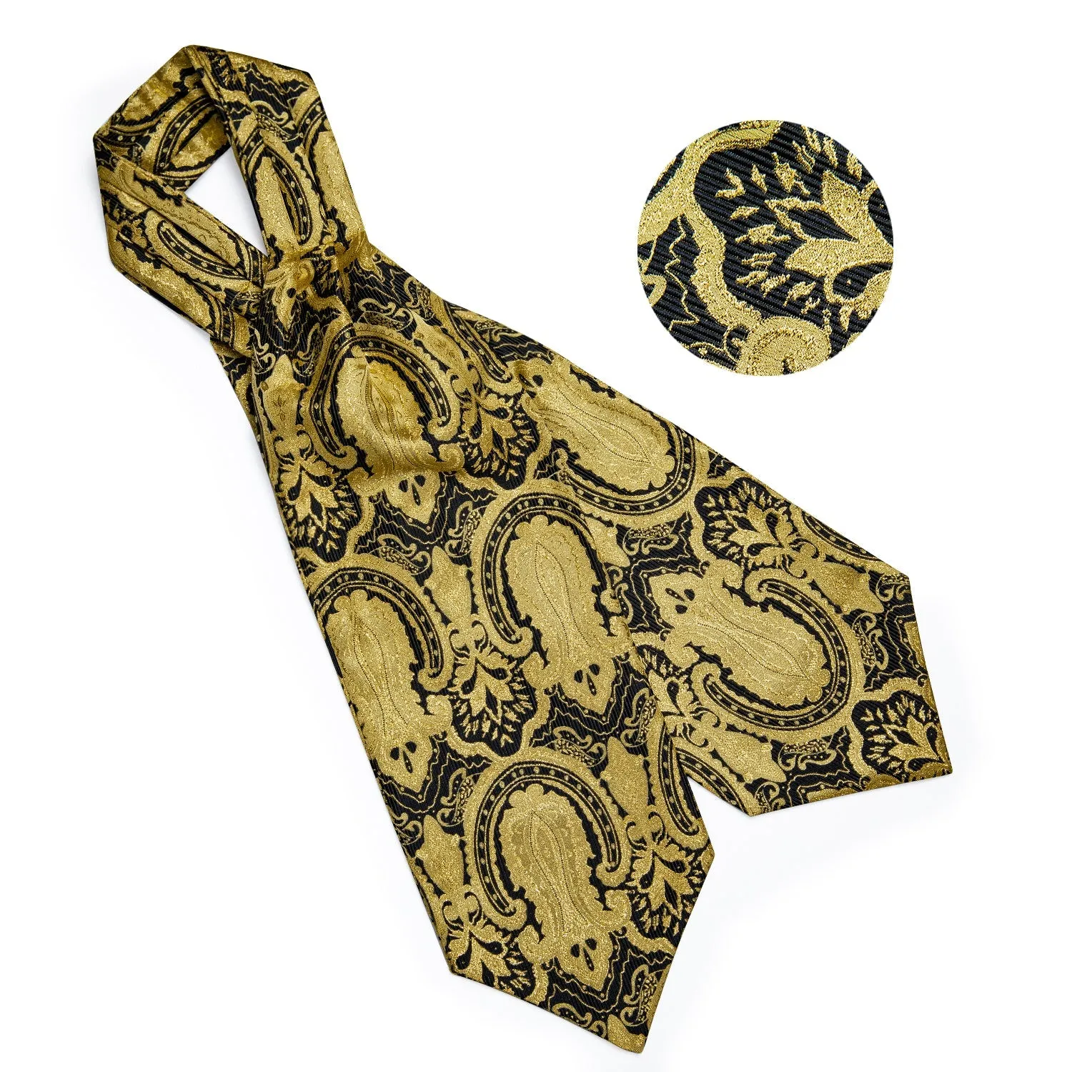 Golden Black Floral Silk Cravat Woven Ascot Tie Pocket Square Handkerchief Set sold by Ties2You product image thumbnail 4