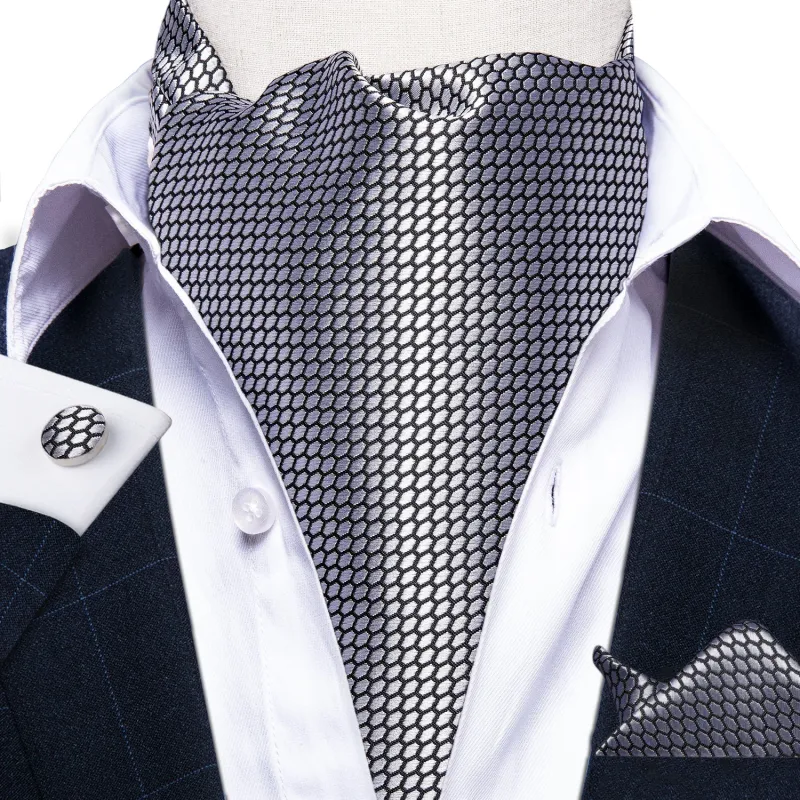 Silver Gray Solid Silk Cravat Woven Ascot Tie Pocket Square Handkerchief Set sold by Ties2You
