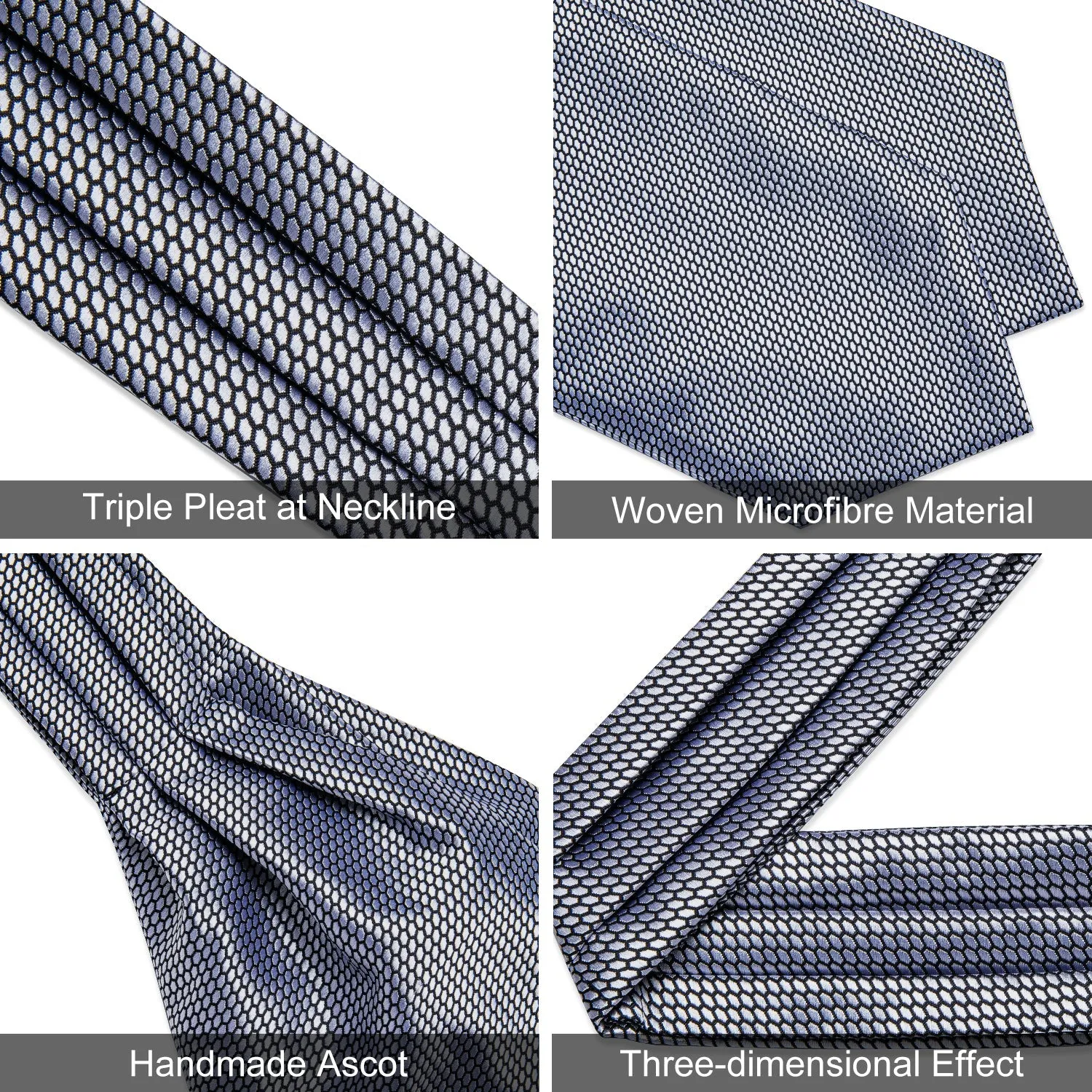 Silver Gray Solid Silk Cravat Woven Ascot Tie Pocket Square Handkerchief Set sold by Ties2You product image thumbnail 5
