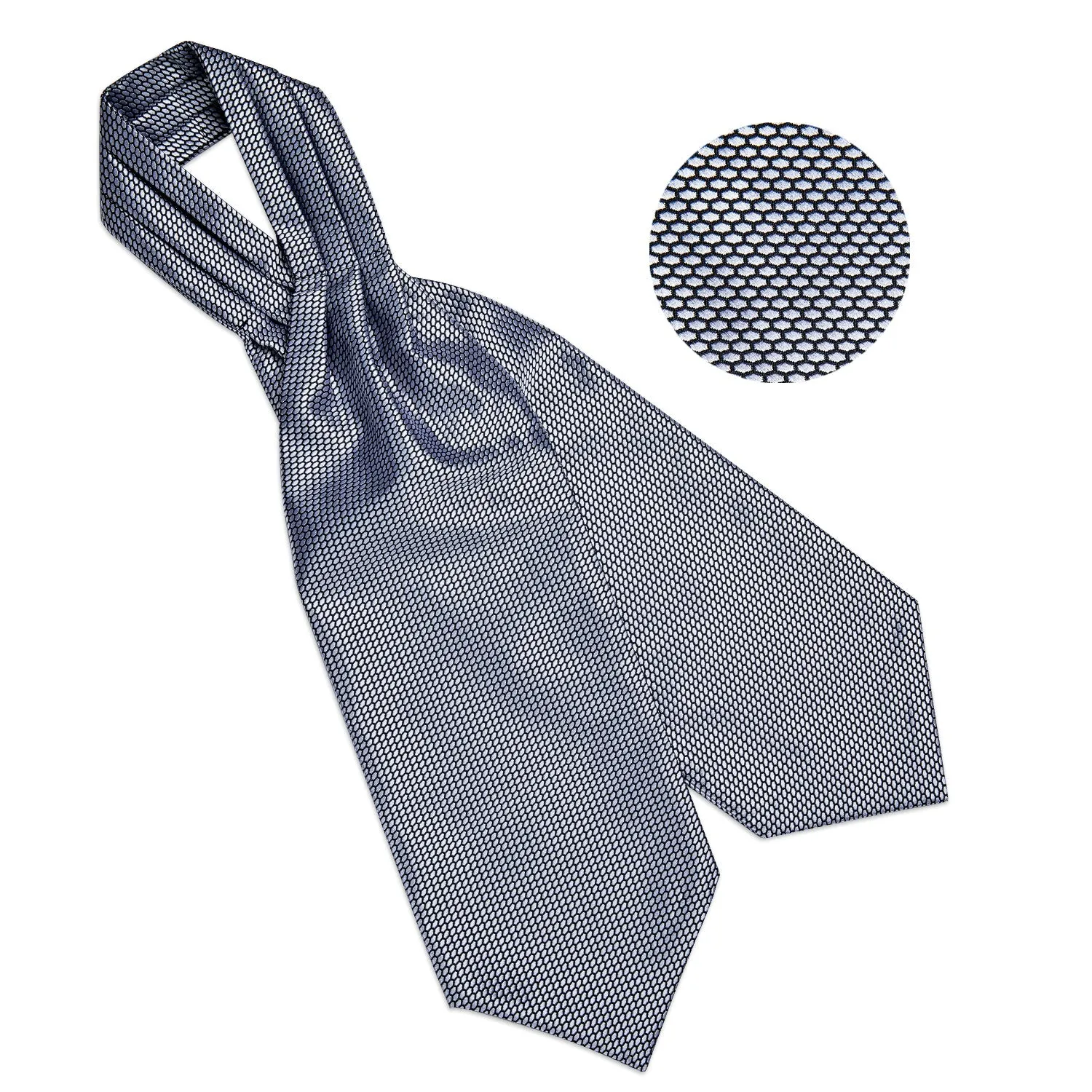 Silver Gray Solid Silk Cravat Woven Ascot Tie Pocket Square Handkerchief Set sold by Ties2You product image thumbnail 4
