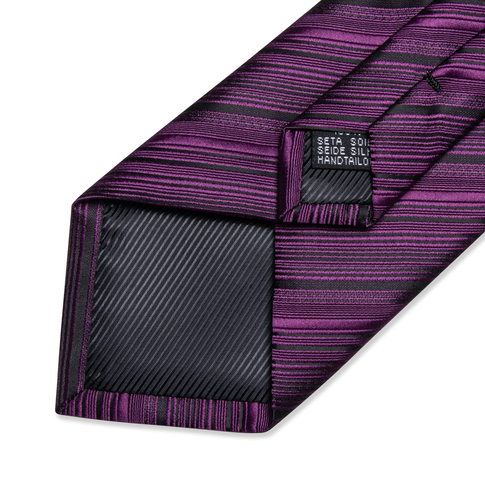 Black Purple Striped Necktie Pocket Square Cufflinks Set sold by Ties2You product image thumbnail 4