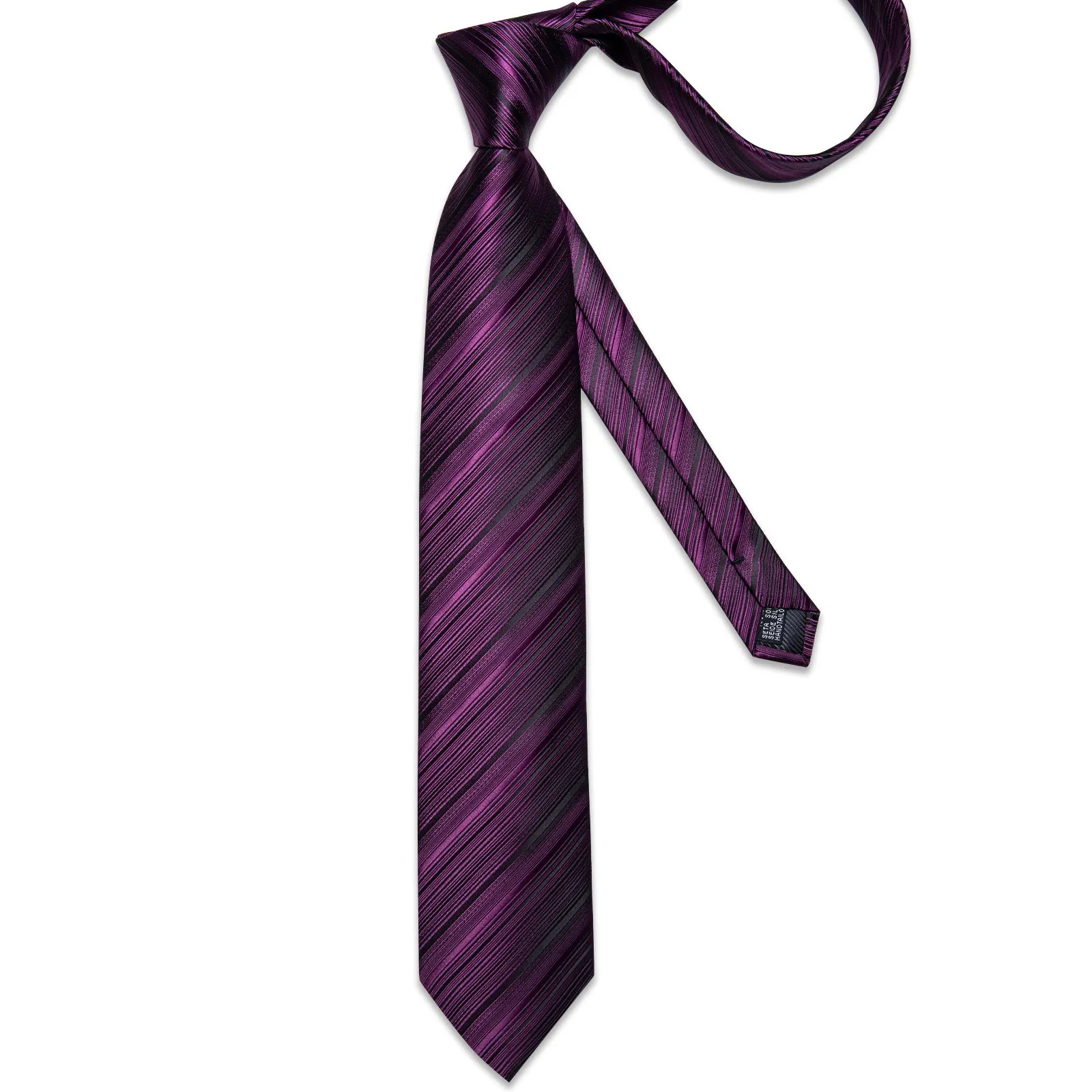 Black Purple Striped Necktie Pocket Square Cufflinks Set sold by Ties2You product image thumbnail 5
