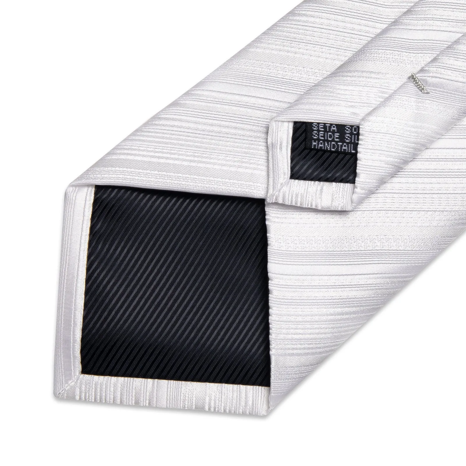 Silver White Striped Necktie Pocket Square Cufflinks Set sold by Ties2You product image thumbnail 3