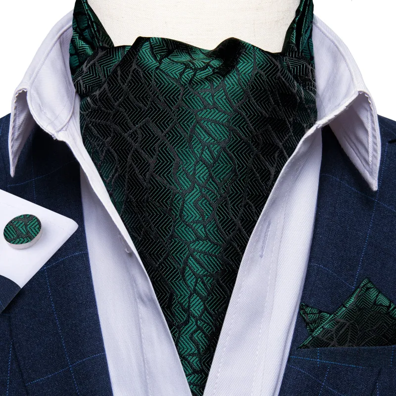 Ties2you Green Tie Irregular Square Novelty Silk Ascot Cravat Tie Pocket Square Cufflinks Set sold by Ties2You