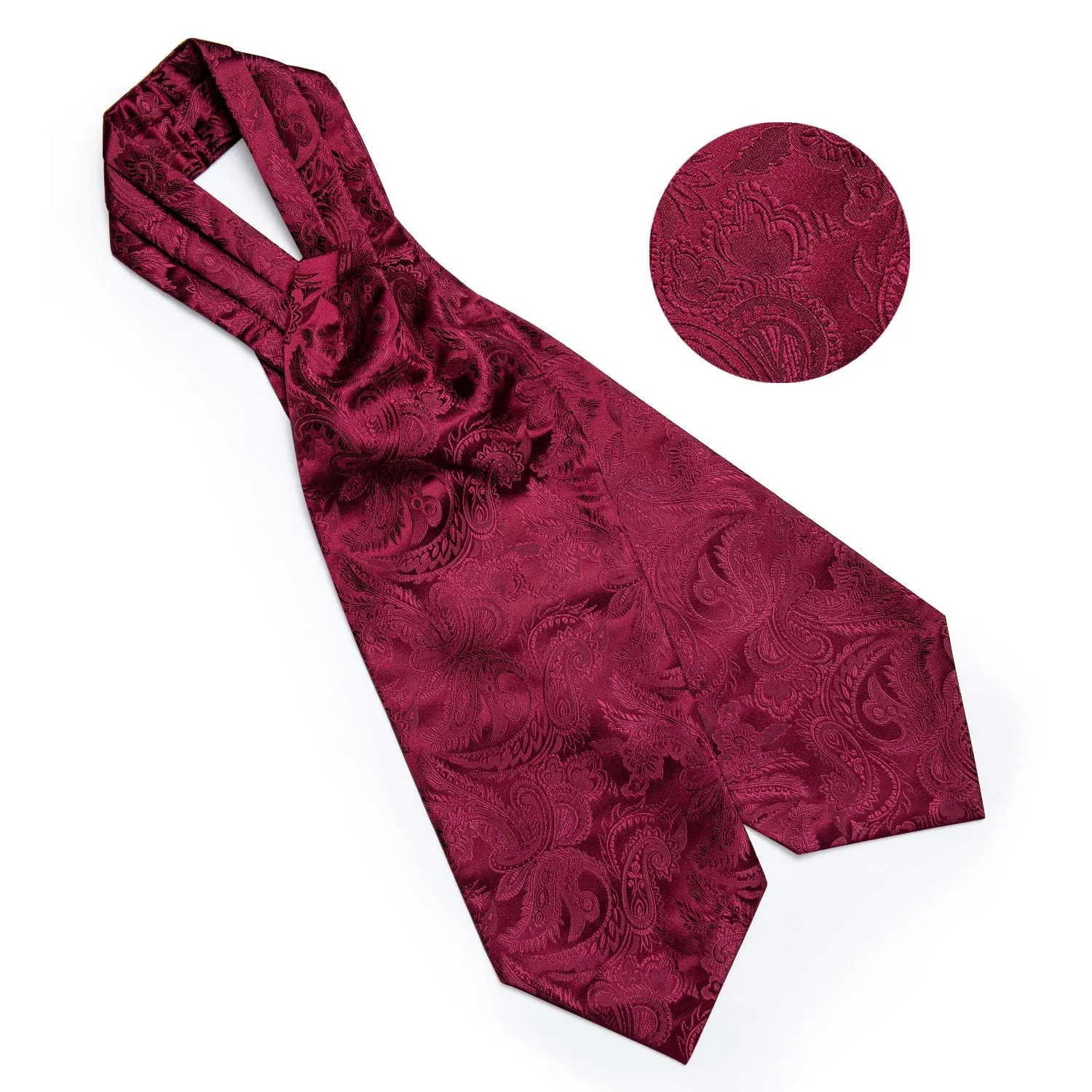 Burgundy Floral Silk Ascot Cravat Pocket Square Cufflinks Set With Lapel Pin sold by Ties2You product image thumbnail 5