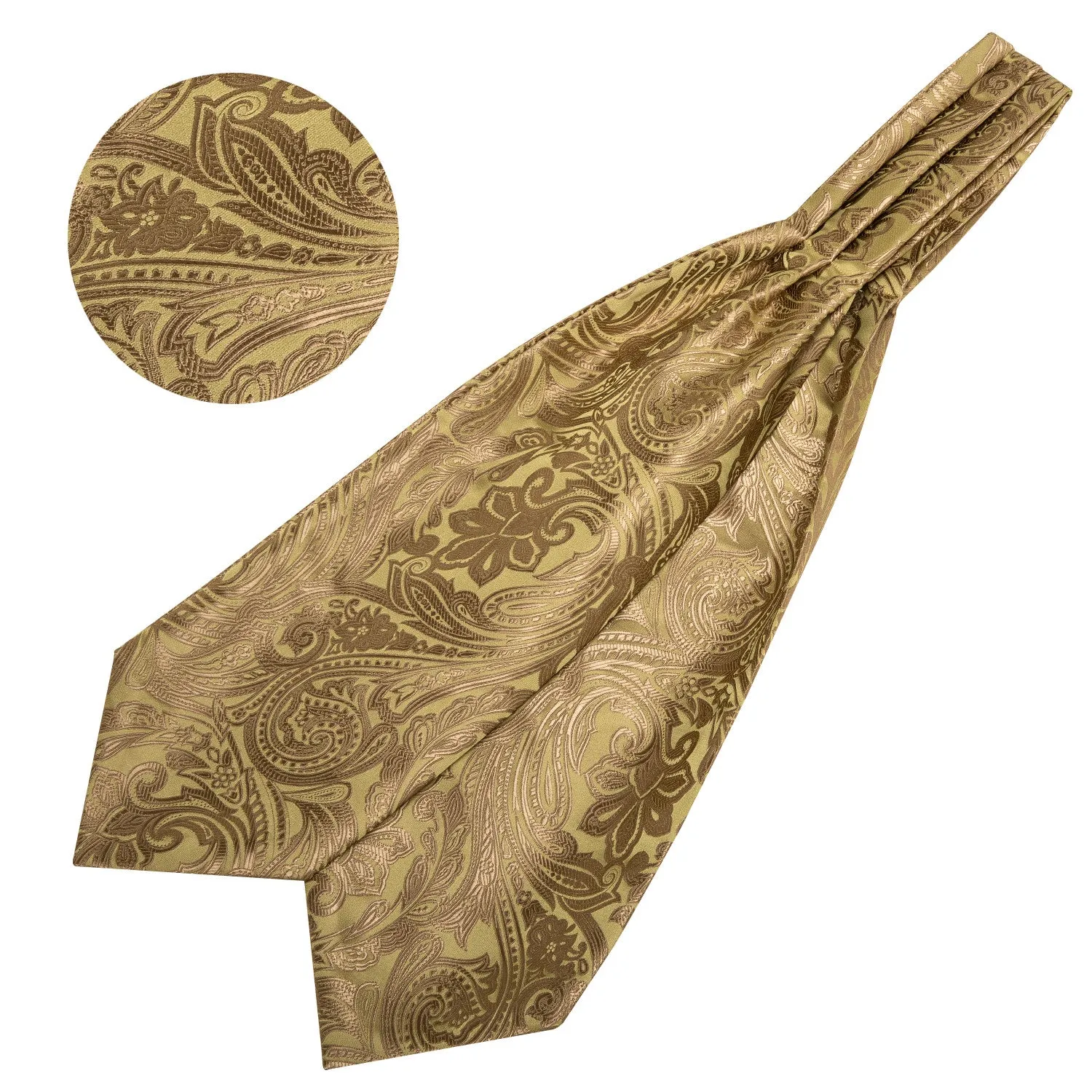 Champagne Brown Floral Silk Ascot Cravat Pocket Square Cufflinks Set sold by Ties2You product image thumbnail 5