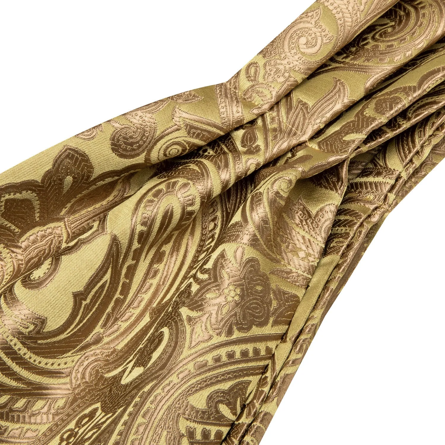 Champagne Brown Floral Silk Ascot Cravat Pocket Square Cufflinks Set sold by Ties2You product image thumbnail 2