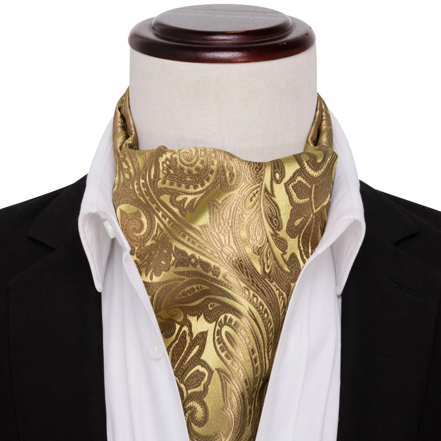 Champagne Brown Floral Silk Ascot Cravat Pocket Square Cufflinks Set sold by Ties2You