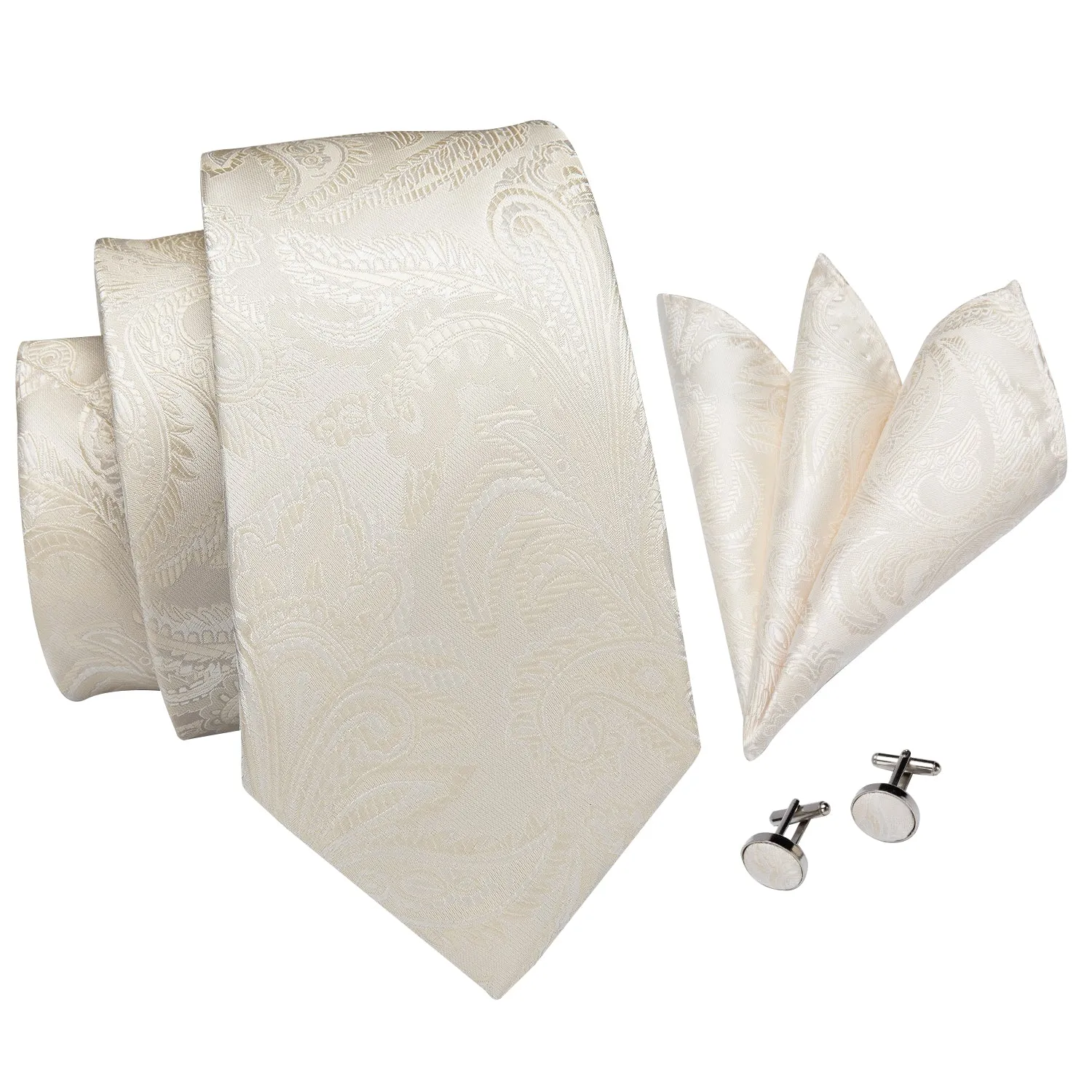 Beige Paisley Men's Necktie Pocket Square Cufflinks Set sold by Ties2You product image thumbnail 2