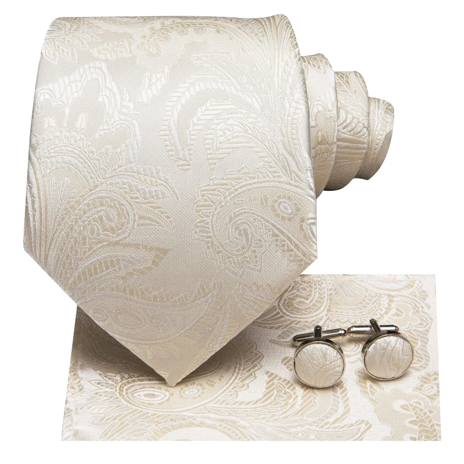 Beige Paisley Men's Necktie Pocket Square Cufflinks Set sold by Ties2You product image thumbnail 4
